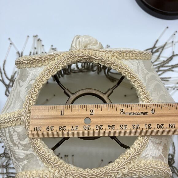 VTG Dale Tiffany Lamp Shade Cream Heart Glass Beaded Fringe Boudoir Romantic - Picture 14 of 16
